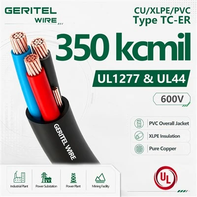 350 Kcmil XHHW-2 TC-ER maitinimo dėklo kabelis, plikas varinis laidininkas, skirtas naudoti viduje ir lauke šlapiam/sausam